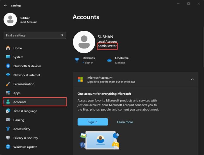5 Ways To Check If Your Account Has Admin Rights On Windows 1 Check account type from Settings app