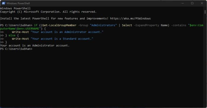 5 Ways To Check If Your Account Has Admin Rights On Windows 8 Check whether account has administrative rights using Windows PowerShell