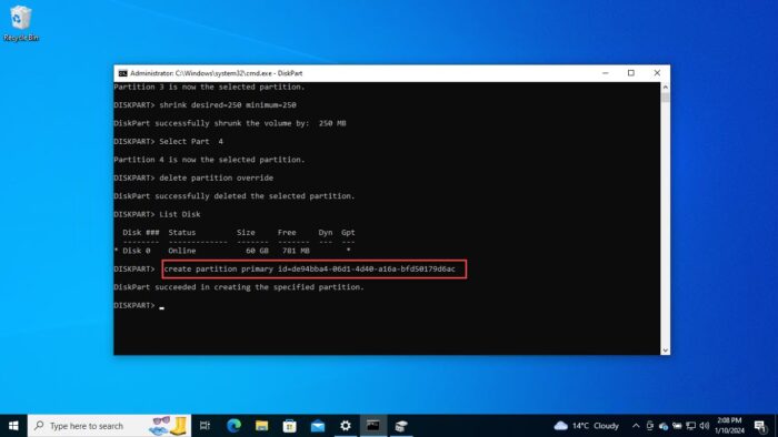 Create a new Windows Recovery partition