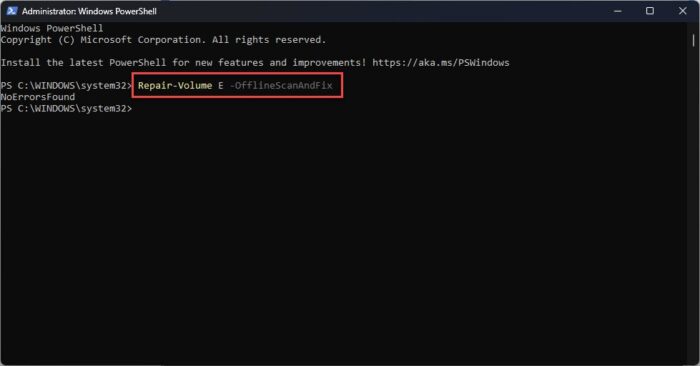 Repair bad sectors offline with PowerShell