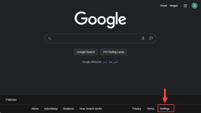 Open Google search engine settings