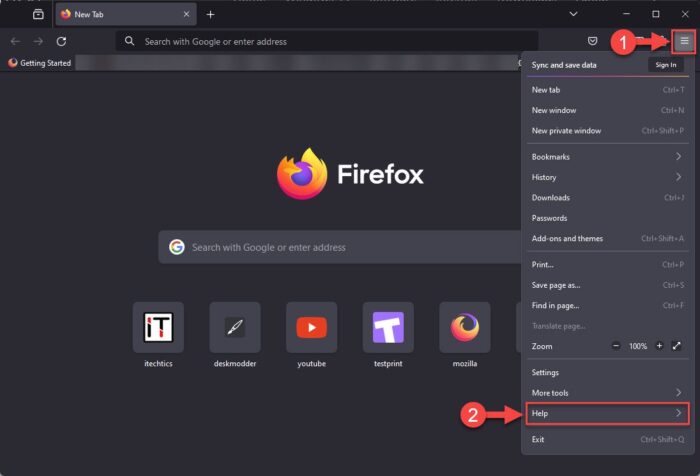 Open Help menu in Firefox