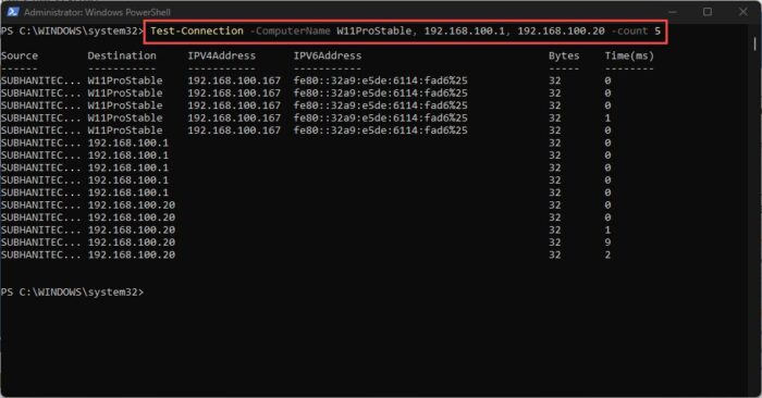 Ping multiple devices using PowerShell at once