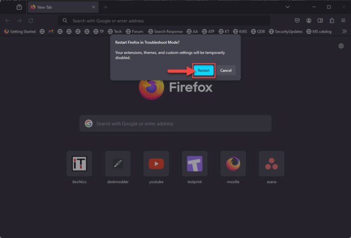 Restart Firefox into Troubleshoot Mode