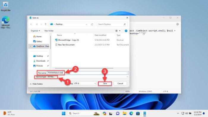 How To Bring Back The Legacy Ribbon Menu In File Explorer In Windows 11 7 Save the batch file