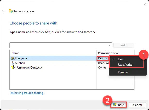 How To Share Files Over Network In Windows 11 9 Choose the permissions for sharing