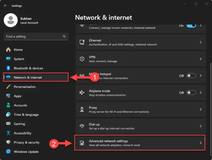 How To Share Files Over Network In Windows 11 1 Open Advanced Network Settings