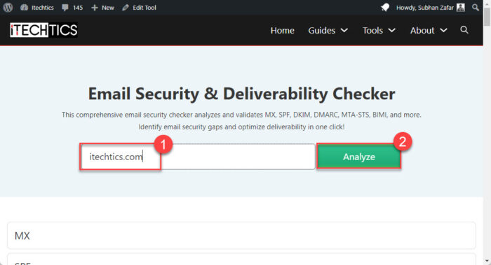 Analyze domain with Email Security and Deliverability Checker