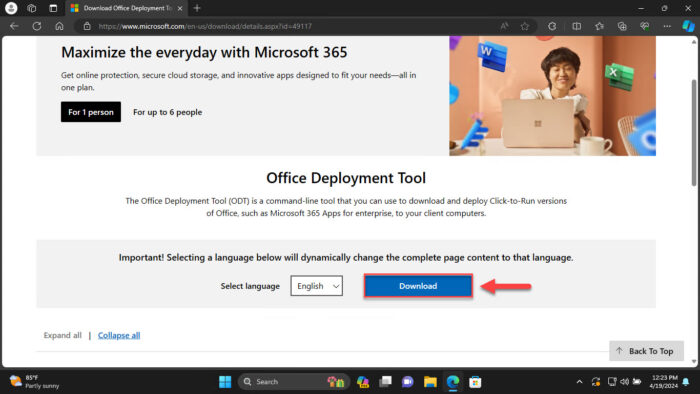 Download the Office Deployment Tool