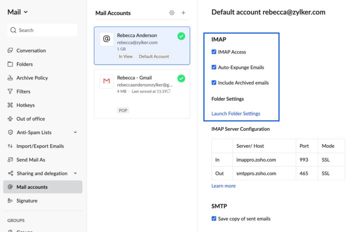 IMAP, POP3, And SMTP Settings For All Major Email Service Providers 3 Enable IMAP for Zoho